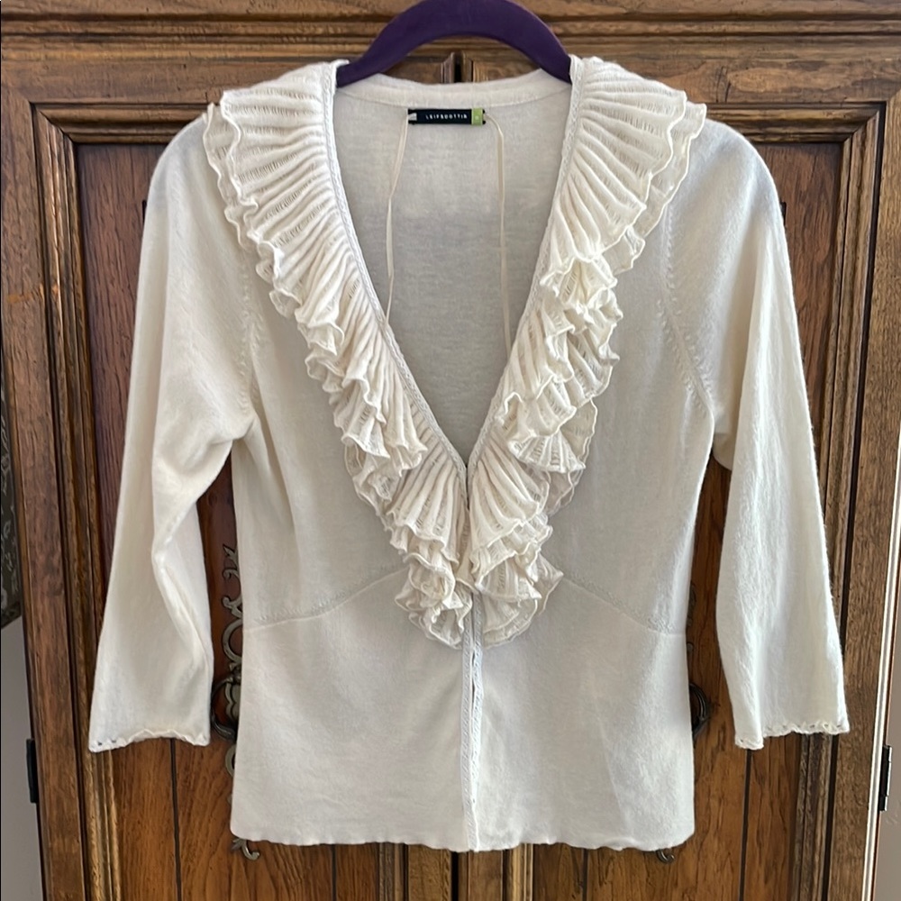 Anthropologie “Leifsdottir” Cream Ruffled Cardigan - Size Small